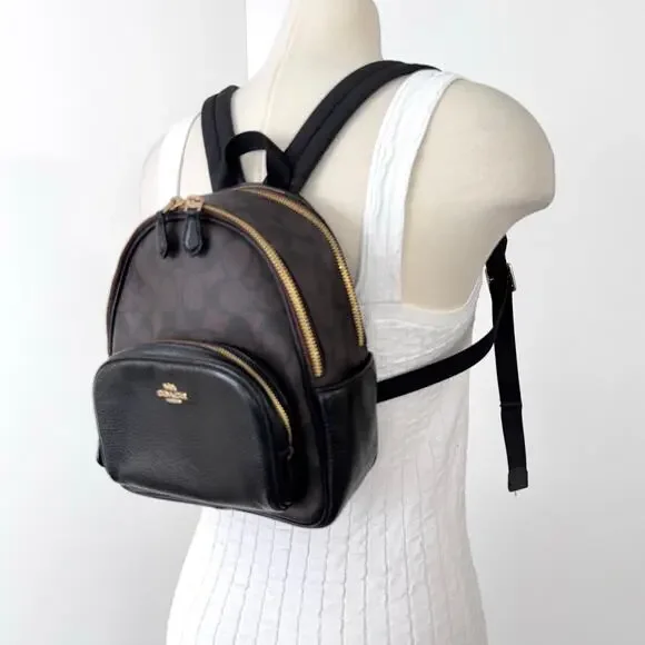 Coach Court Mini Backpack Coated Canvas Nylon Black/Brown Monogram C8604 - Picture 2 of 16